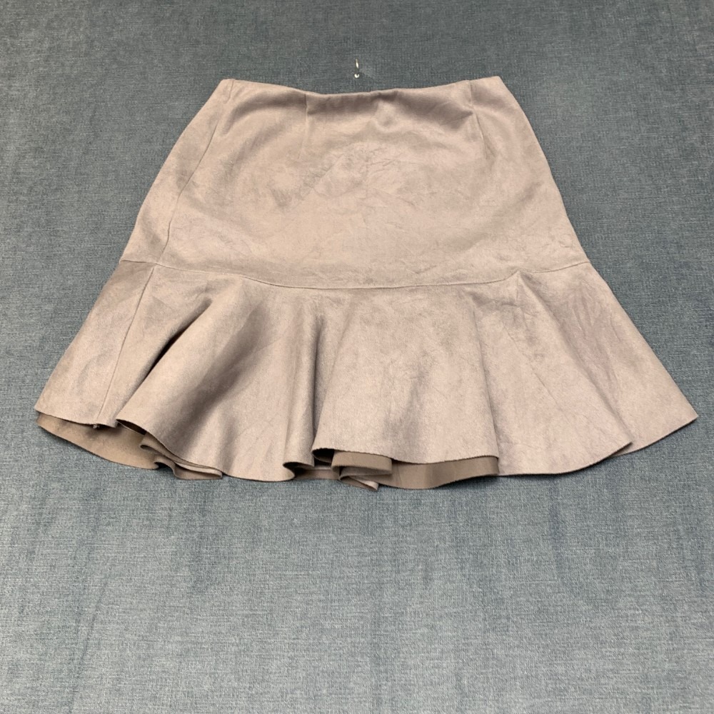 Aqua Mini Skirt Womens Small Light Gray Stretch Faux Suede Layered Hem Preppy